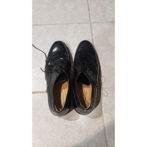 Johnston & Murphy Wingtip Shoes Black Leather 10 M Sheepskin Signature Series - Picture 3 of 6